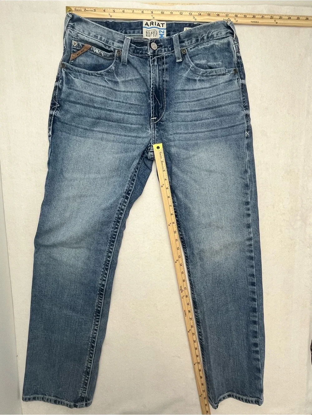 Ariat M2 Mens Traditional Relaxed Boot Cut Medium Wash Distressed Jeans 36x34